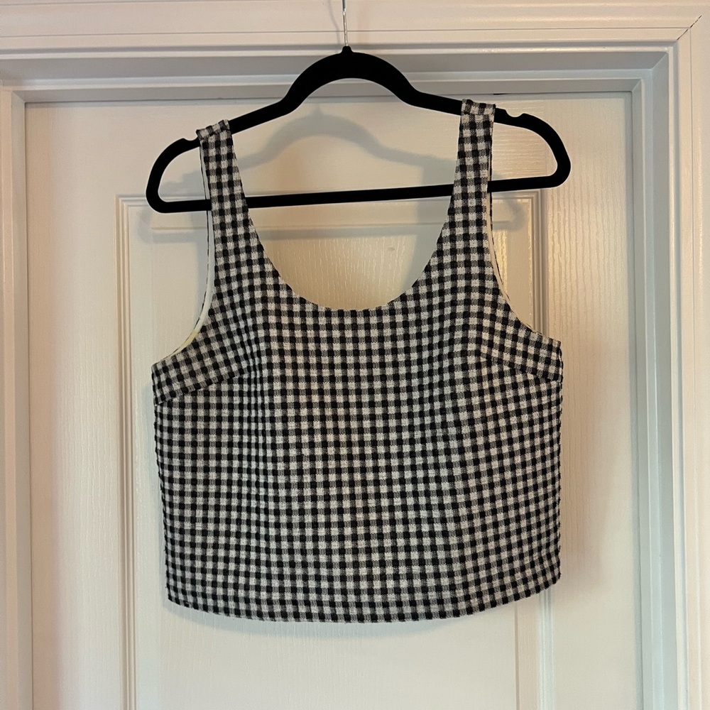Club Monaco Navy Gingham Crop Top